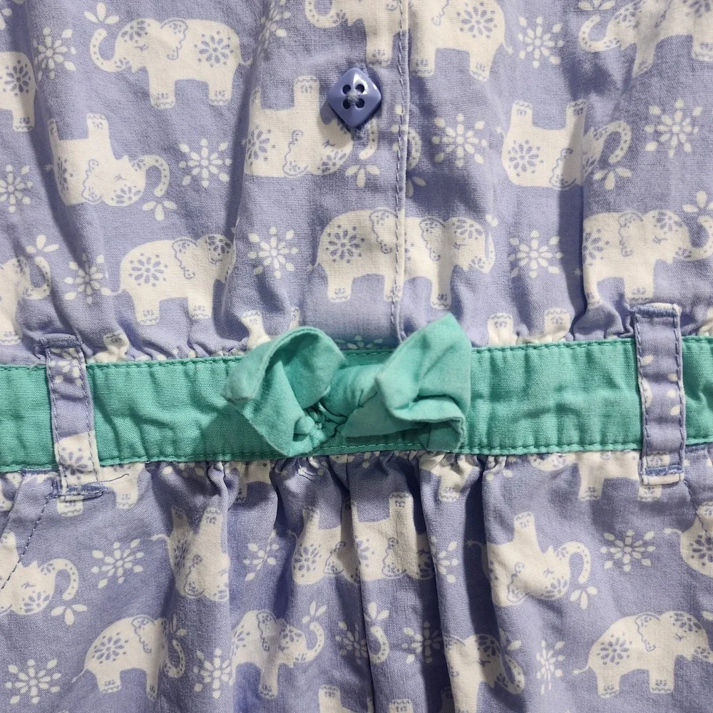 Gymboree Girls Romper‎ 5T Purple Elephant Print 100% Cotton Teal Belt Pockets